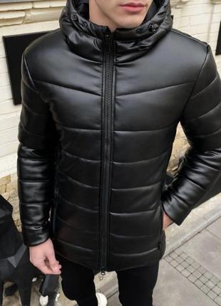 Кожаная зимняя куртка black
