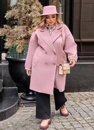 Женское кашемировое пальто без подклада лилового цвета размер 54-562 фото