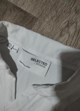 Мужская белая футболка / selected homme / поло / мужская одежда / хлопковая футболка2 фото