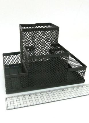 Img-3684-b органайзер настольный метал. 15*10*10см "сетка" 4 отделения, черн,1шт/этикетка, шт