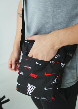 Барсетка nike just do it & supreme & jordan черная сумка на плечо / мессенджер найк
