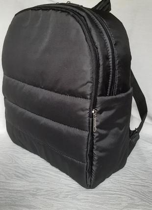 Рюкзак  дутик тканевый на синтепоне стеганый черный два отделения под а4 с карманами1 фото