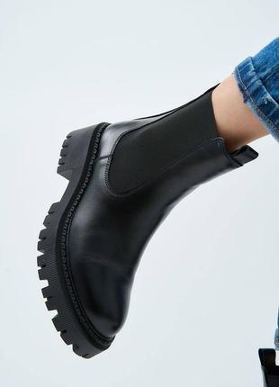 Зимние черные ботинки челси из натуральной кожи4 фото