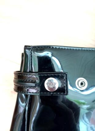 Женская чёрная лаковая сумка шоппер armani jeans ⬛4 фото