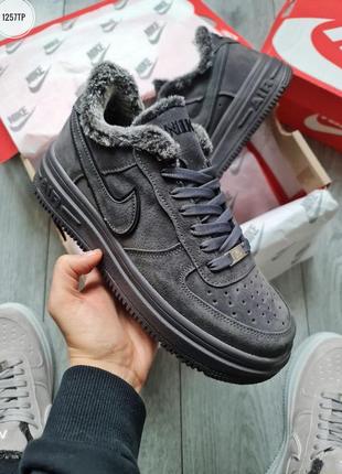 Мужские зимние черные серые кеды на меху найк nike air force low winter [40-44]1 фото