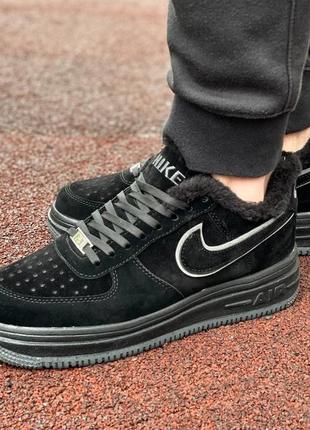 Мужские зимние черные серые кеды на меху найк nike air force low winter [40-44]