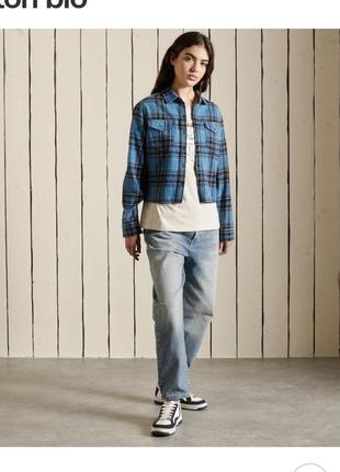 Укороченная рубашка в клетку superdry3 фото