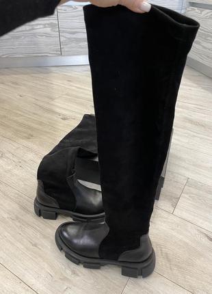 Ботфорти preppy, 36 ,натур замша та шкіра