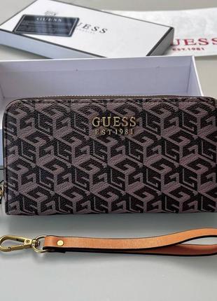 Кошелек guess клатч на молнии коричневый1 фото