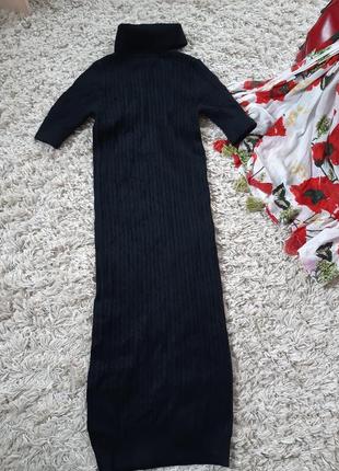 Базова  тепла чорна в'язана сукня  гольф міді в рубчик/в косичку, р. xs-l10 фото