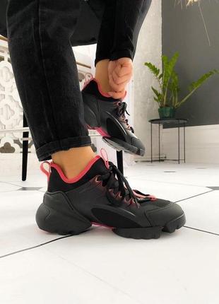 Кроссовки женские dior d-connect sneaker black pink диор конект5 фото