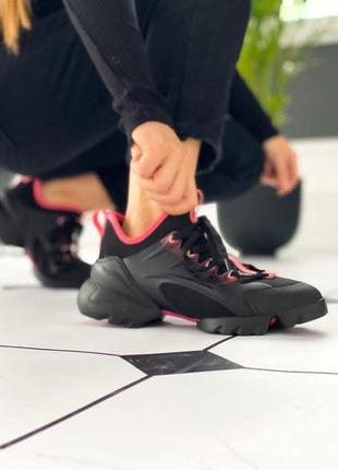 Кроссовки женские dior d-connect sneaker black pink диор конект4 фото