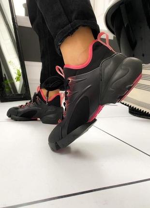 Кроссовки женские dior d-connect sneaker black pink диор конект6 фото