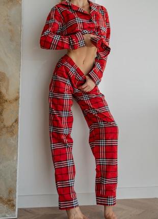 Пижама в клеточку новогодняя красная женская8 фото