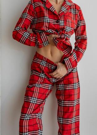 Пижама в клеточку новогодняя красная женская6 фото