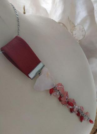 Кулон, подвеска на цепи с кораллами, турмалиновым и розовым кварцем ′флирт′2 фото