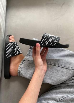 Женские шлепанцы balenciaga slides small logo black шлепки баленсиага сланцы слипоны тапки4 фото