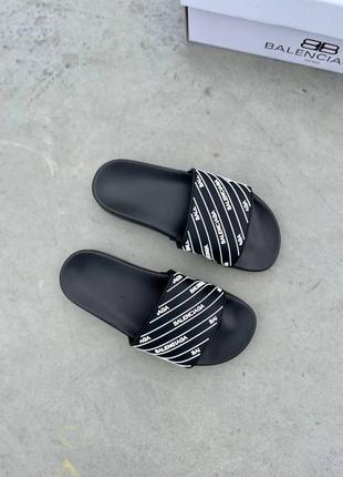 Женские шлепанцы balenciaga slides small logo black шлепки баленсиага сланцы слипоны тапки6 фото