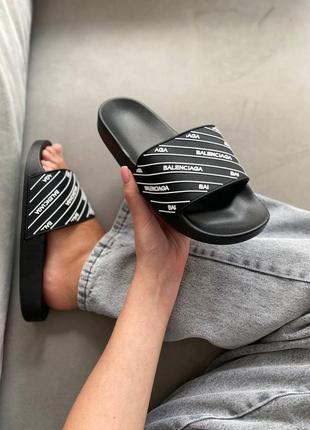 Женские шлепанцы balenciaga slides small logo black шлепки баленсиага сланцы слипоны тапки3 фото