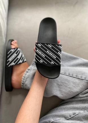 Жіночі шлепанці balenciaga slids small logo black шлепки баленсіага сланці липкі тапки