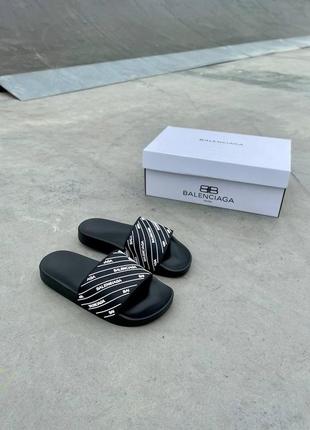 Женские шлепанцы balenciaga slides small logo black шлепки баленсиага сланцы слипоны тапки7 фото