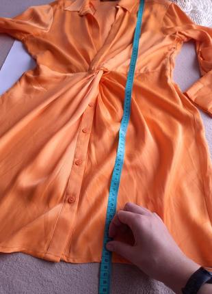 Ораджевое сатиновое платье- рубашка под шифон zara7 фото