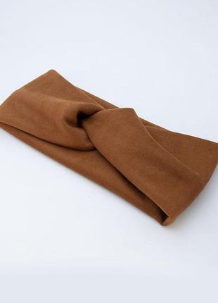 Повязка тёплая коричневая модная с узелком. чалма.эко замш  разные цвета2 фото