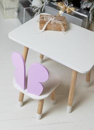 Столик дитячий прямокутний зі стільчиком метелик 46х60х45 см білий/фіолетовий (230032)2 фото