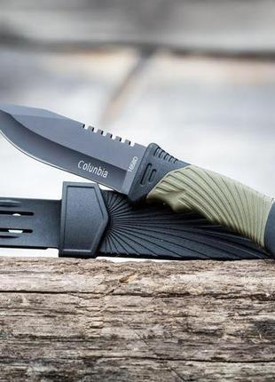 Тактический нож colunbia ( хаки & черный ) матовый 24 см. нож армейский с чехлом1 фото