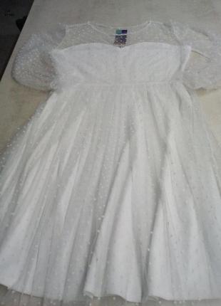 Белое платье в сетку горошек2 фото