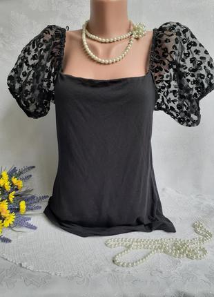 Блуза 🖤 с воздушными объёмными рукавами фонариками леопард топ с шифоновым рукавом декольте футболка