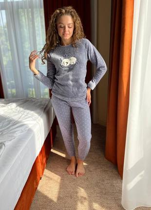 L xl do2450 серая теплая пижама флис махра с пандой6 фото
