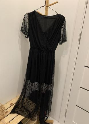 Вечірня сукня з сітки в горошок з колекцій bershka