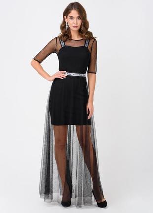 Женское вечернее двухслойное платье чёрное в спорт стиле modna kazka mkrm1905-1 46