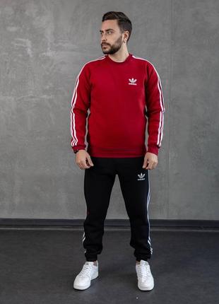 Теплий спортивний костюм adidas адідас зимовий комплект світшот і штани з лампасами на флісі2 фото