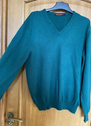 Зелёный кашемировый джемпер пуловер 50-54 р4 фото