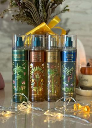 Набір з 4 спреїв bath and body works golden mango lagoon, coconut pineapple. fresh jungle rain, watermelon mojito оригінал