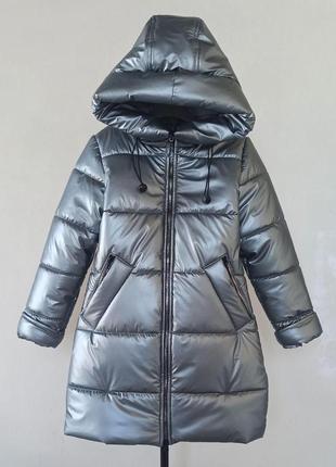 Зимняя куртка пальто на флисе для девочки подростка 11-15 лет (рост 140 146 152), удлиненный пуховик - зима