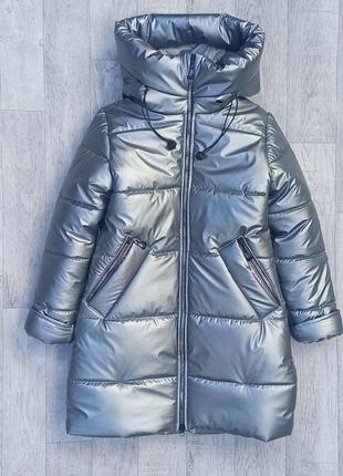 Зимняя куртка пальто на флисе для девочки подростка 11-15 лет (рост 140 146 152), удлиненный пуховик - зима4 фото
