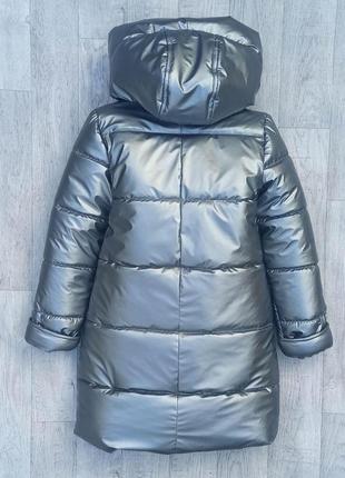 Зимняя куртка пальто на флисе для девочки подростка 11-15 лет (рост 140 146 152), удлиненный пуховик - зима5 фото