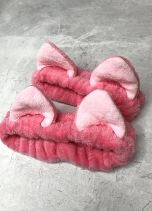 Пов'язка кішечка для вмивання з вушками cat рожева
