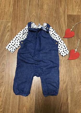 Стильный набор джинсовый комбинезон m&s и кофта реглан h&m