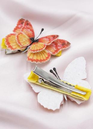 Шпильки метелики різнокольорові пара, заколка для волосся ручної роботи, шпилька-крокодил3 фото
