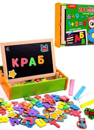 Магнитный набор 2 в 1 "азбука и математика" в деревянной коробке /укр/ - vt5411-17 "vladi toys",