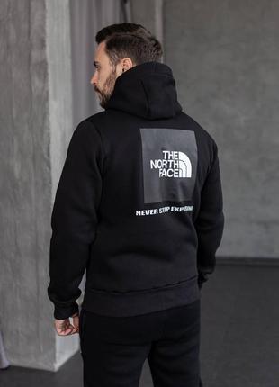 Зимний унисекс костюм соп худи на молнии и штаны на флисе в стиле тн tnf the north face теплый комплект