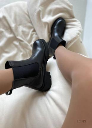 Черные натуральные кожаные демисезонные деми осенние ботинки челси с резинками на резинках толстой подошве кожа осень8 фото