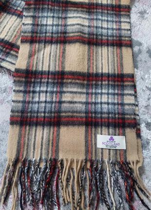 Шотландский шерстяной бежевый шарф в принт тартан house of scotland(25 см на 172 см)2 фото