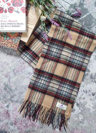 Шотландский шерстяной бежевый шарф в принт тартан house of scotland(25 см на 172 см)4 фото