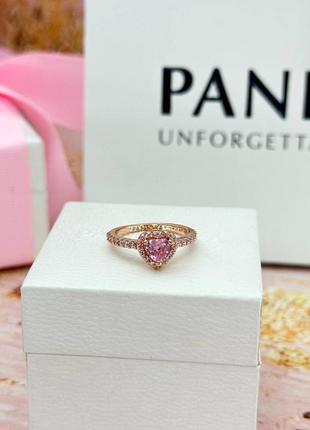 Серебряная кольца «блестящее сердце» в позолоте rose пандора1 фото