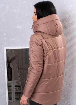 Женская осенняя куртка мокко с капюшоном асимметричной кроя4 фото